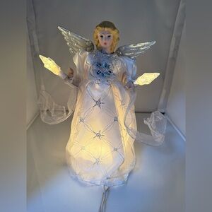Angel Tree Topper with Silver Accents - Plug in Lights Up